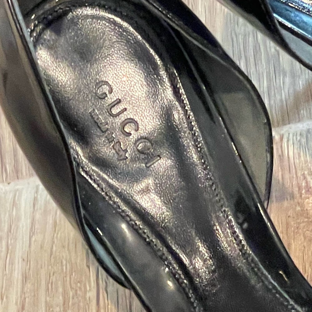 Vintage Gucci Vitello Vernice Soft Nero Black Open Toe Heels Women's Size 9.5 B - Picture 9 of 12